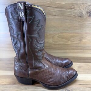 Teju Lizard Leather Western Boot 11 D Brown Leather Thick Sole Handmade Cats Paw